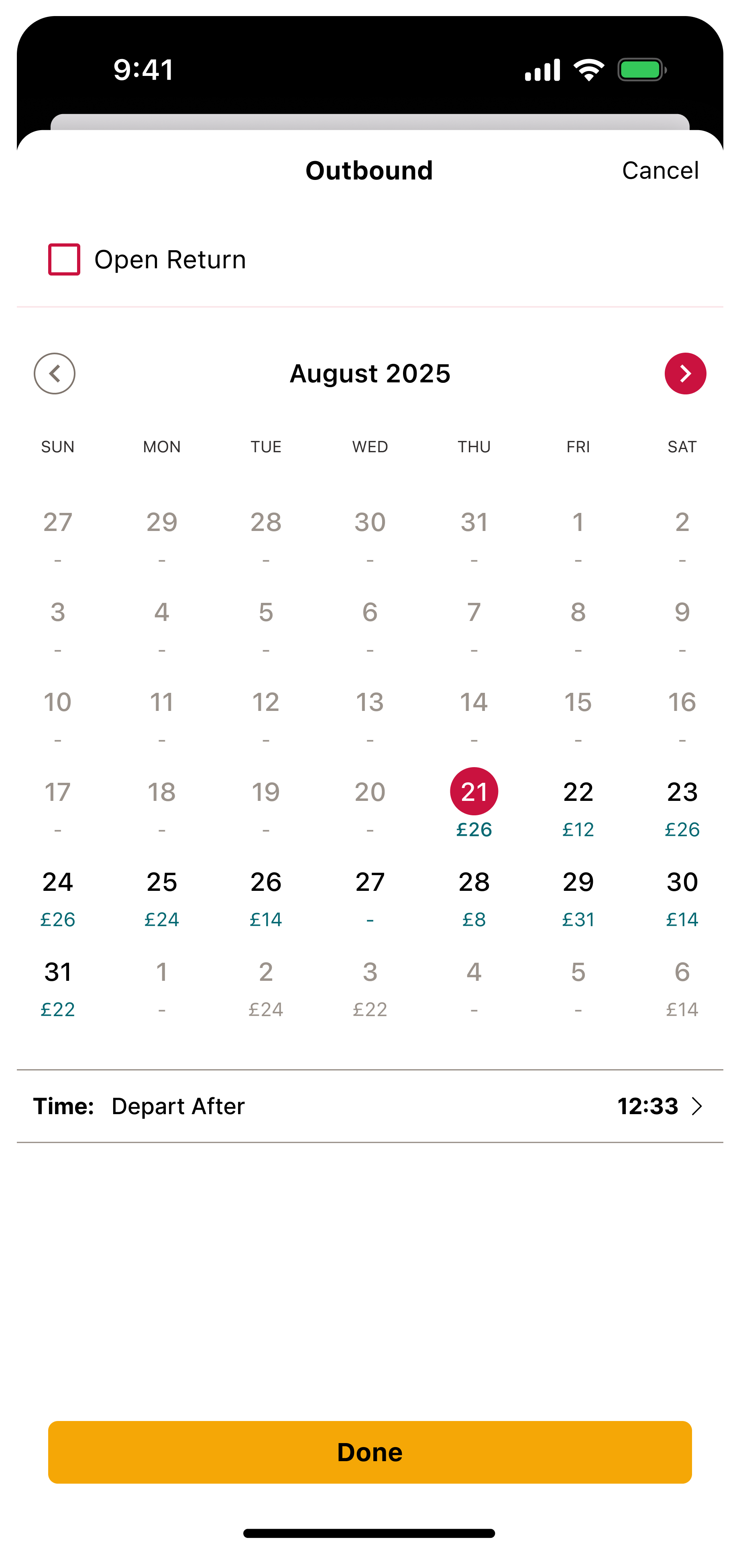 Cheapest Fare Calendar 