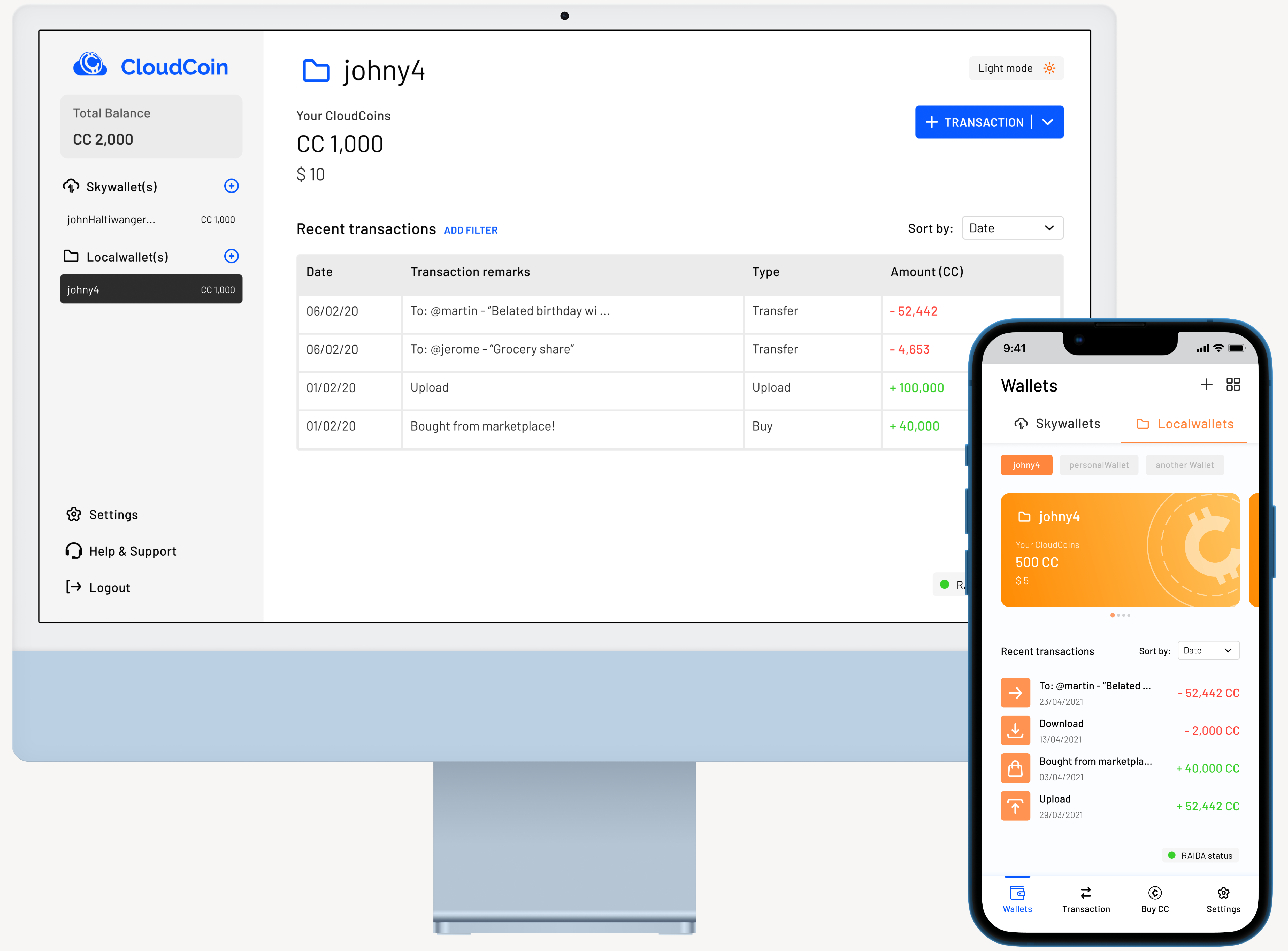 CloudCoin wallet interface